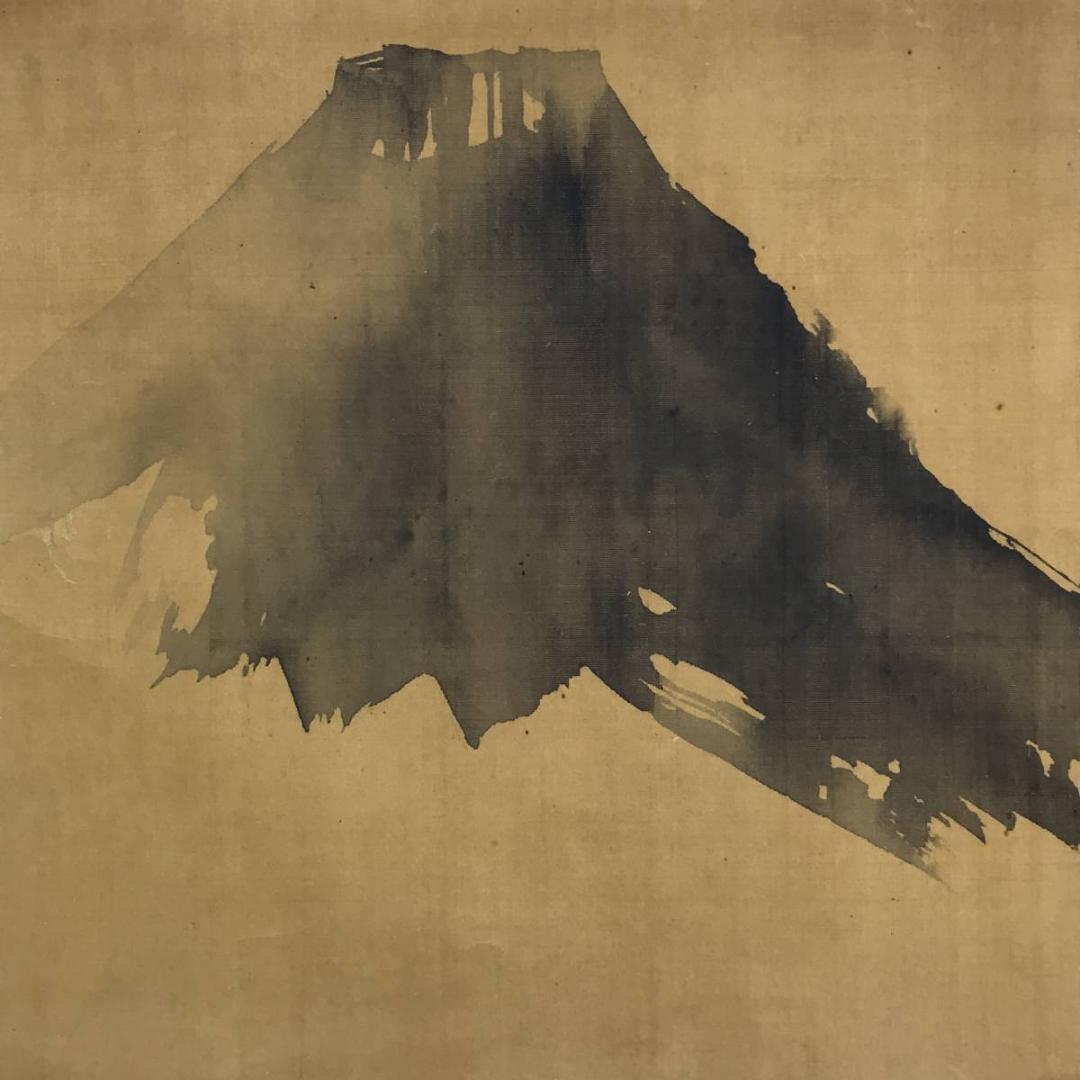 【真作】頼聿庵/富士山画賛/山水図/富士山図/横物/掛軸☆宝船☆AD-558