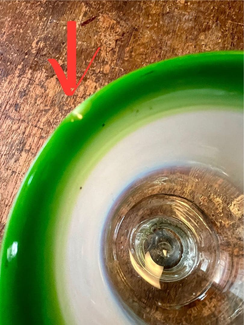 大正ロマン　筒型氷コップ　乳白縁緑　ウランガラス　和ガラス　アンティーク　古道具