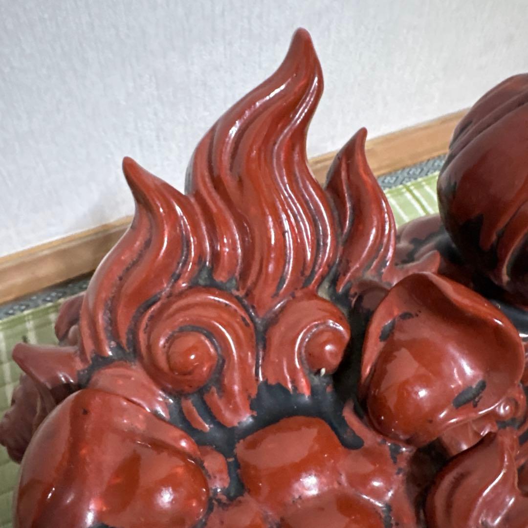 九谷焼 八幡窯 須栄義 獅子 金 赤 縁起物 魔除け　置物