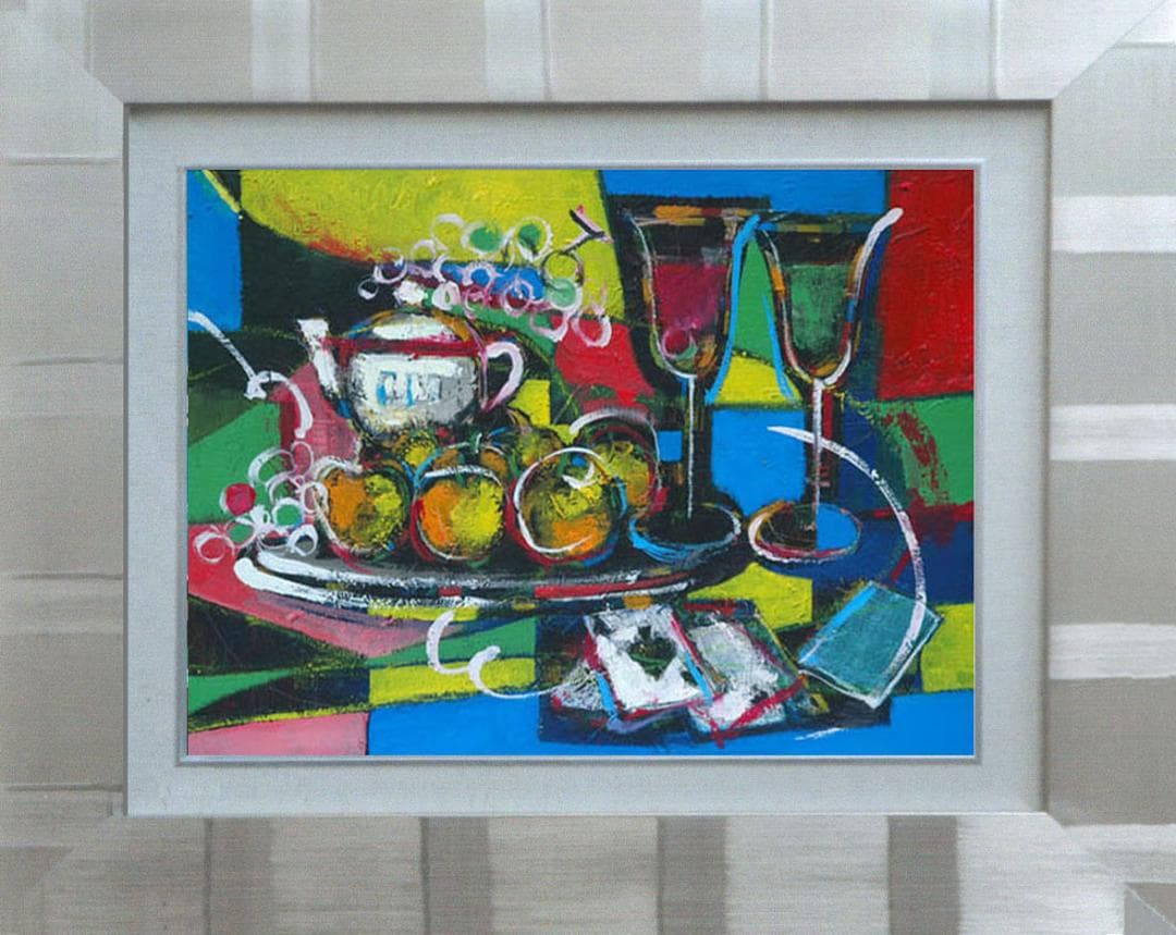 油絵 菅家令子 絵 絵画インテリア 額付(白) uF6-120309 静物 果物