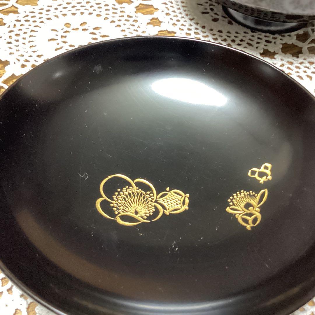 k2f16 黒色漆器 吸物椀 10客　金色花模様　四君子　年代物
