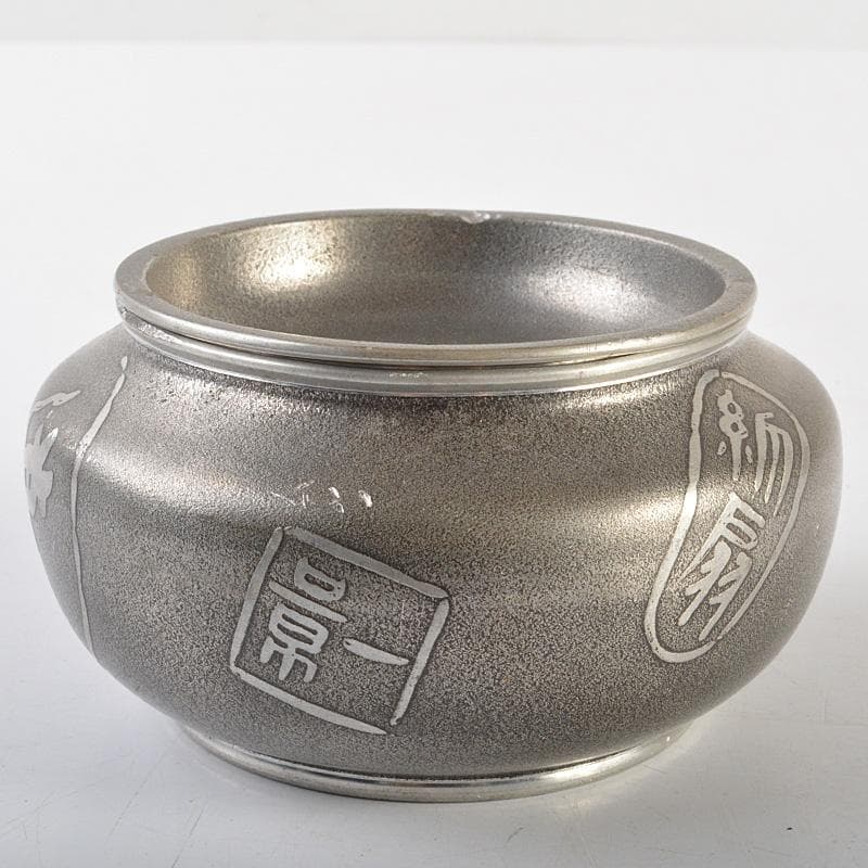 煎茶道具　 間村自造　錫製　文字文　茶こぼし　約269g　V　R7017