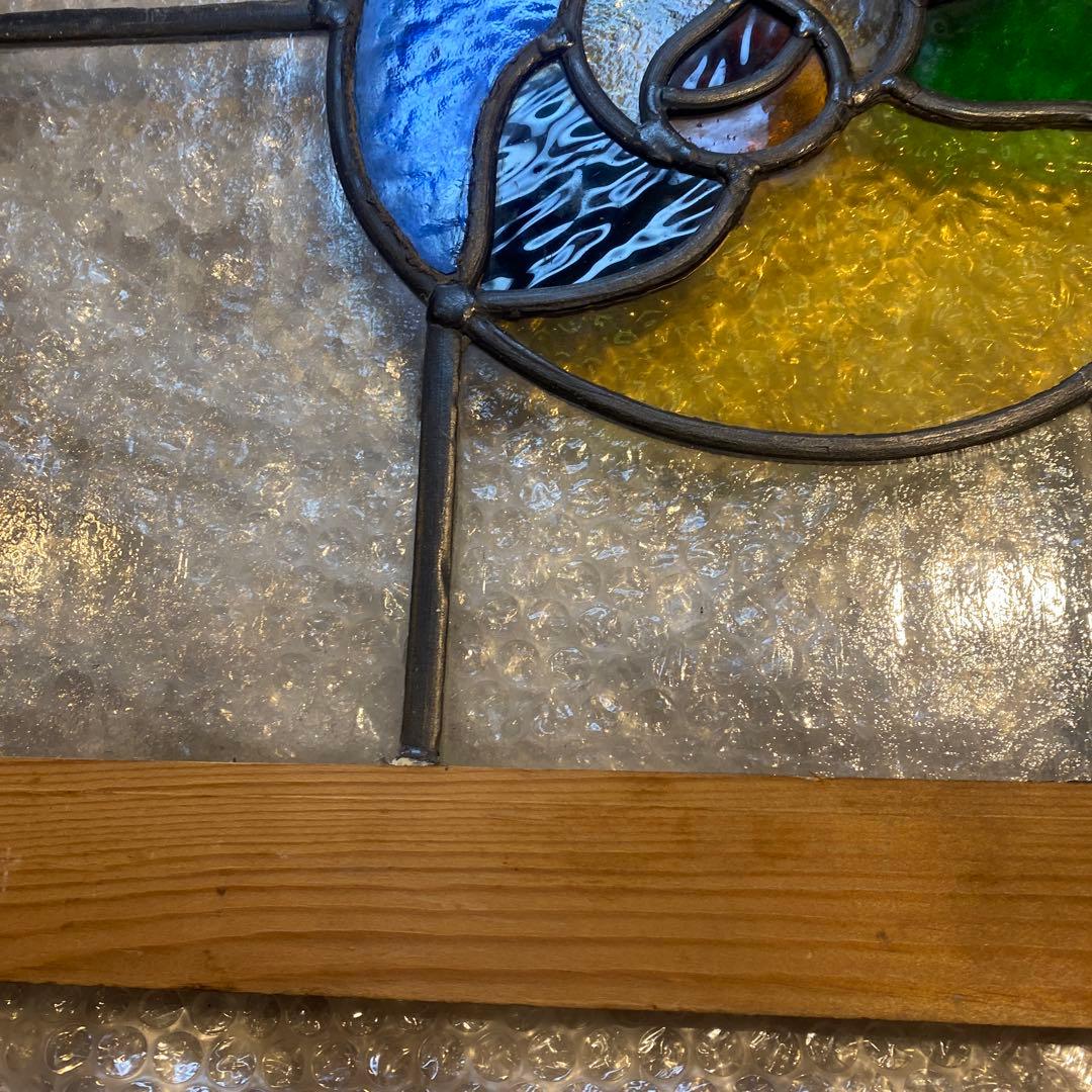 花のモチーフ ステンドグラス 木製フレーム