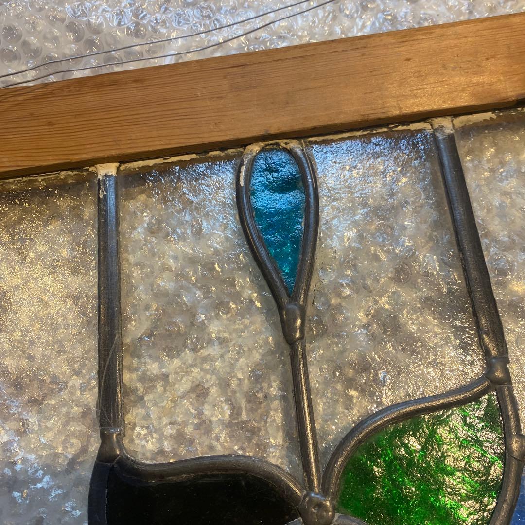 花のモチーフ ステンドグラス 木製フレーム