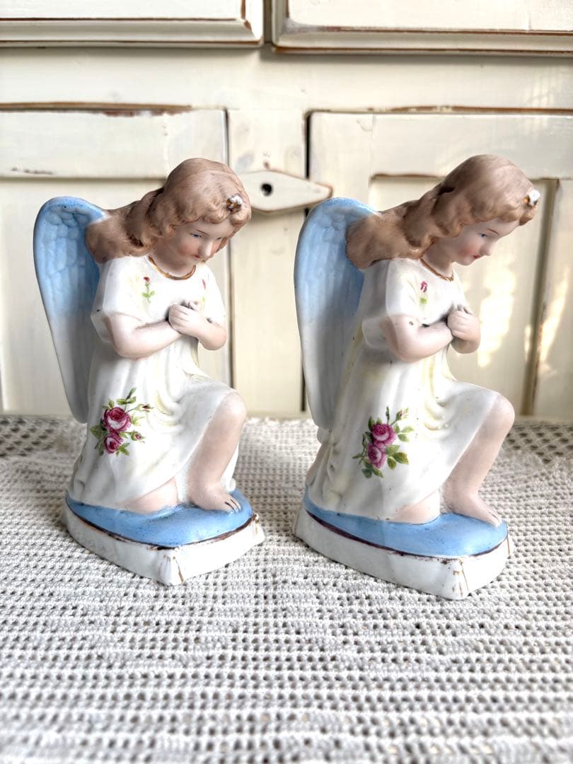 ♡ フランスアンティーク　ペア　天使像　ビスクドール　マリア像　グローブドマリエ