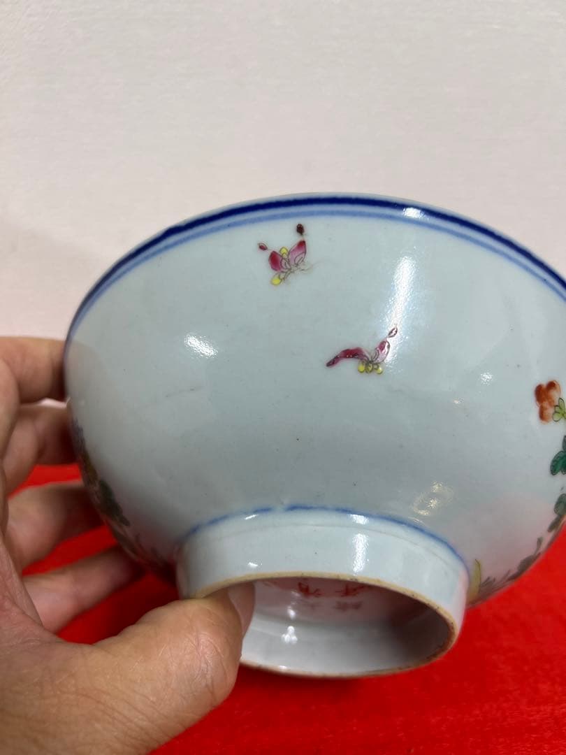 【倉庫整理品】中国古美術　清時代五彩花卉文茶碗【大清光緒年製】在銘/BL:0-7