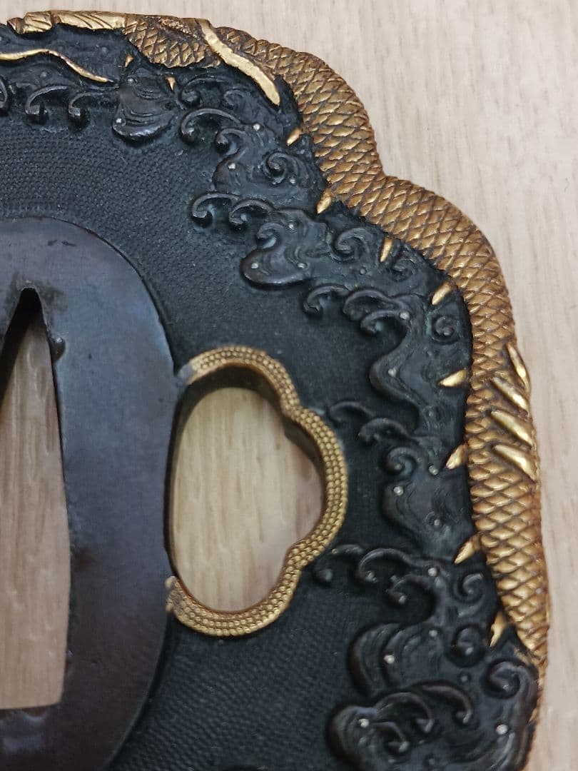時代物　後藤仙乗作　鍔　鐔　波龍図　刀装具