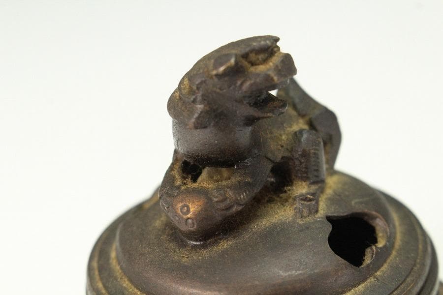 古銅 獅子蓋 小さな香炉 骨董品(K-YC474)