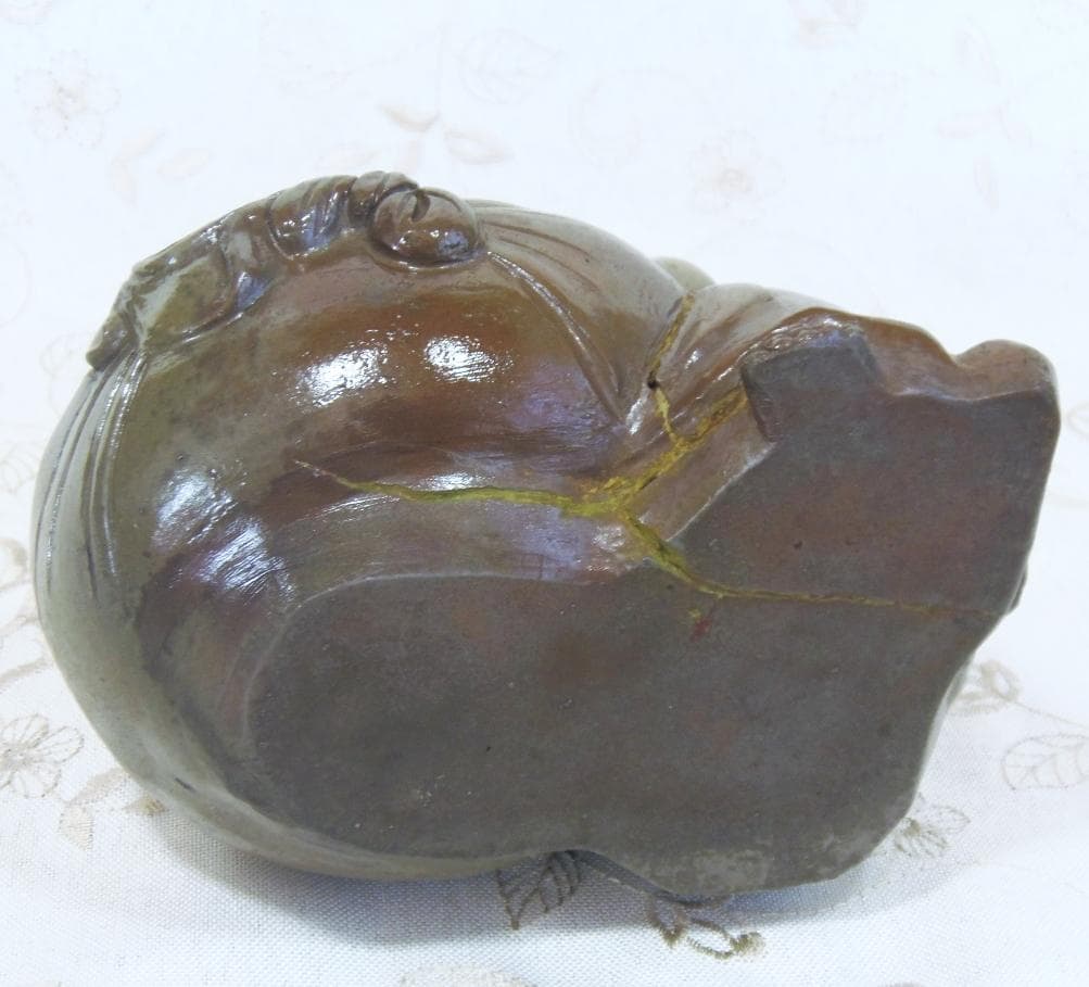 白備前 青備前 香炉 布袋 備前焼 置物 レア古備前・レア備前焼