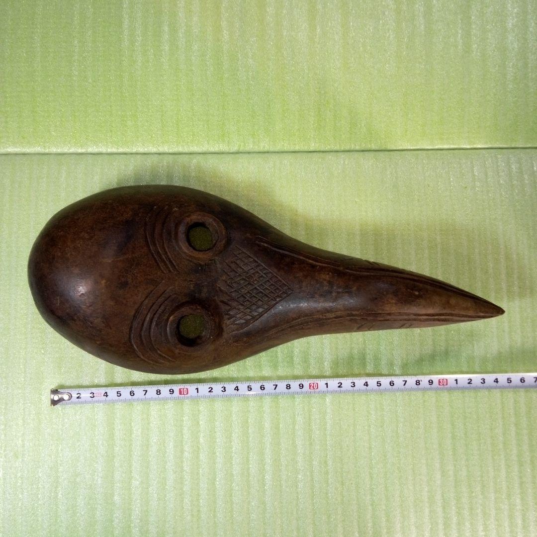 木製　木彫り　鳥人間のようなマスク　お面　レトロ　アンティーク　オブジェ