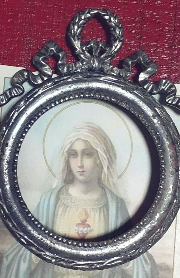 ❀フランスアンティーク　美しい リボントップ ミニ フォトフレーム♪布・カード付