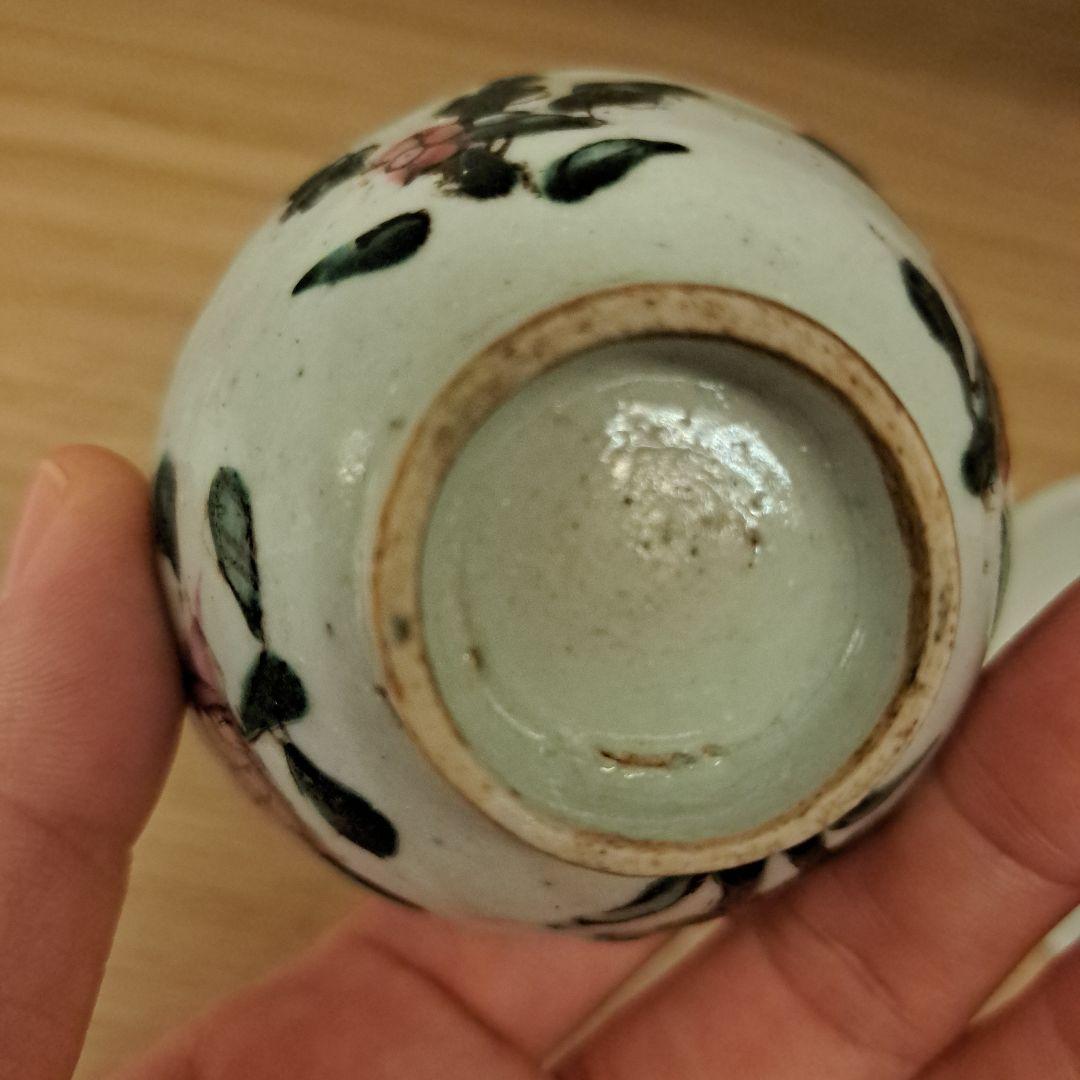 骨董　古道具　アンティーク　中国　茶杯　器　小皿　縁起物　花　喜
