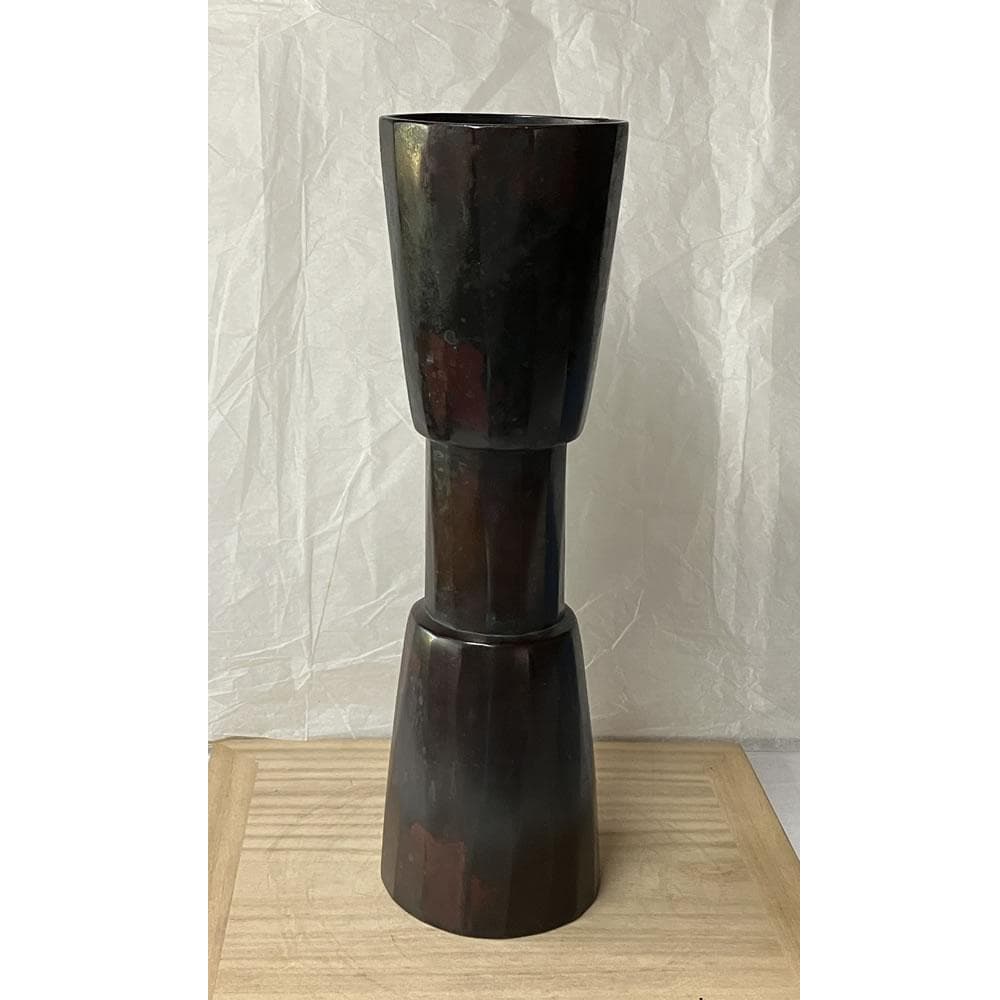 F1327 山口浄雄 古銅写 杵形 花入 共箱 高さ30cm 茶道具
