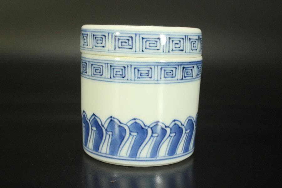 青花 蓋物 人物風景紋(メ1133)