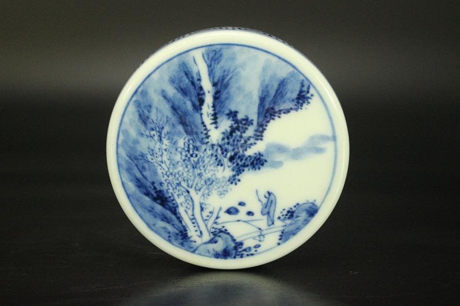 青花 蓋物 人物風景紋(メ1133)