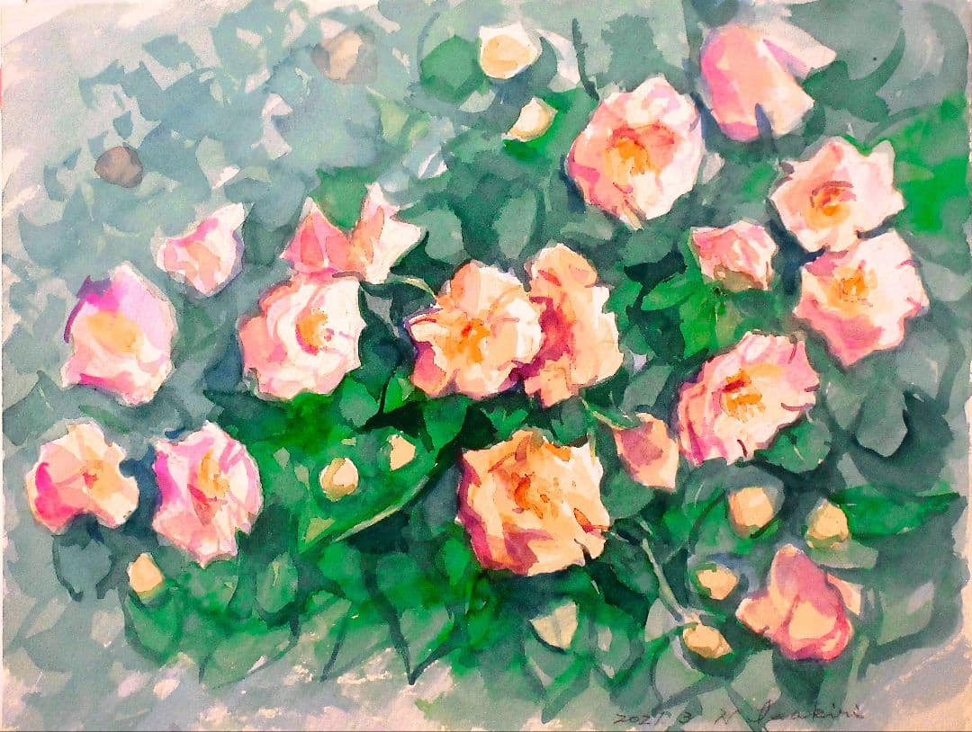 水彩画「椿」
