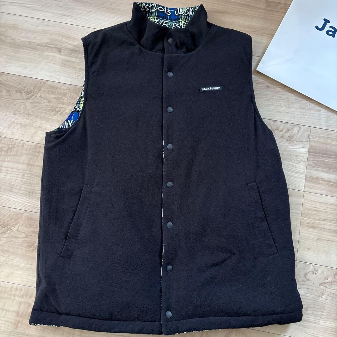 新品　ジャックバニー　メンズ　リバーシブル中綿ベスト　ブラックグリーン　L