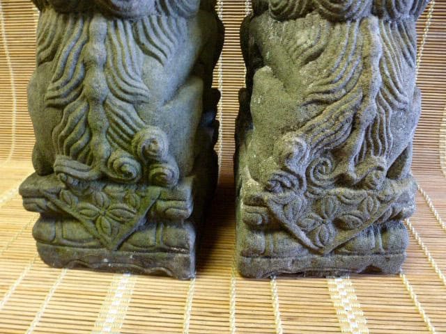 時代　石像　狛犬　一対　石彫　彫刻　縁起物　骨董　1尺　苔