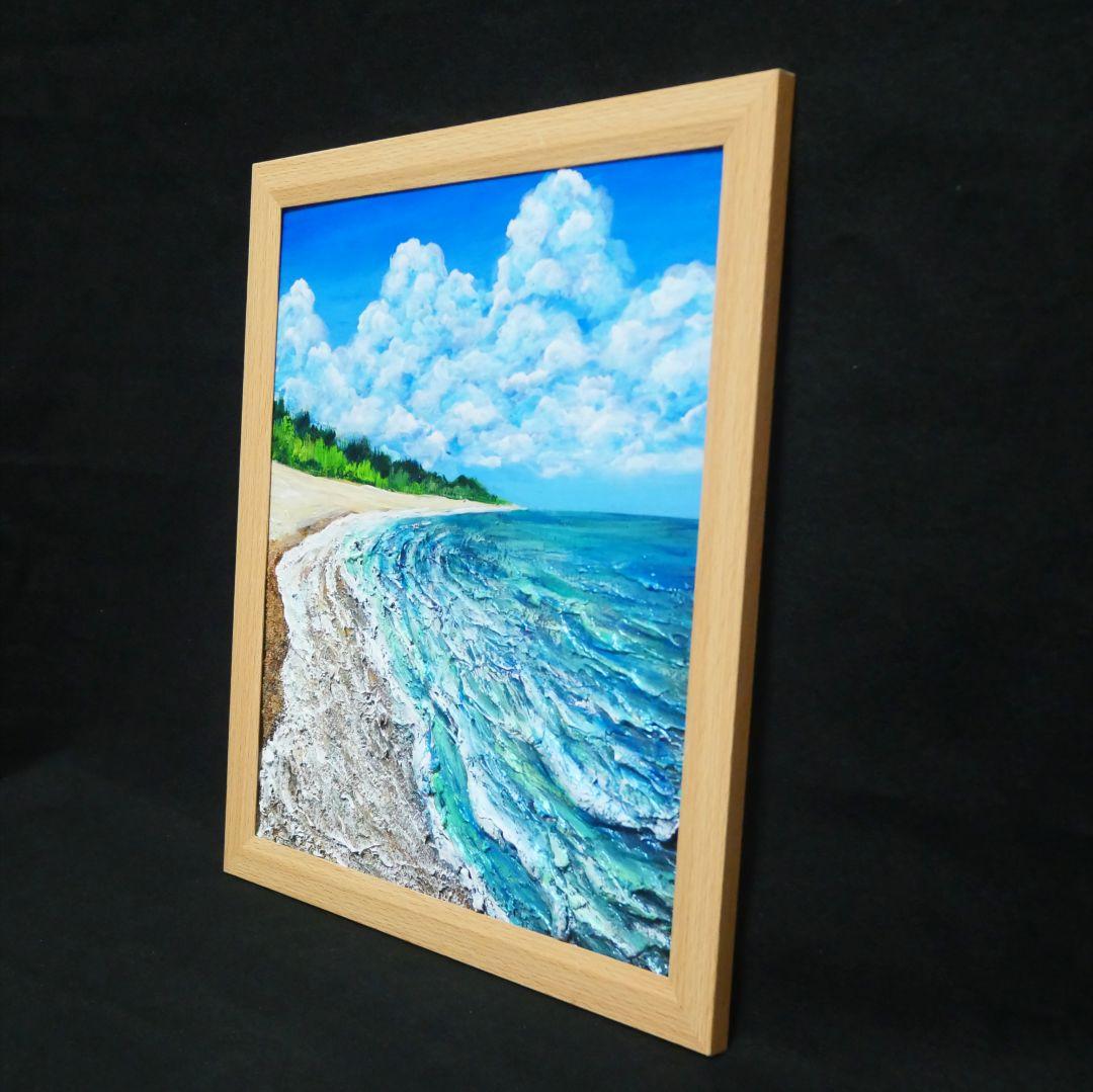 油絵 油彩 油彩画 絵 絵画【真夏の海と砂浜】