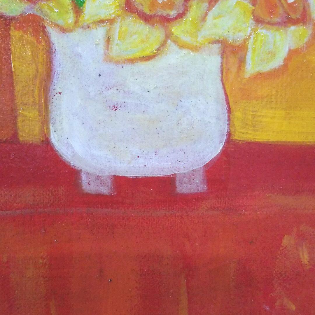 油絵　ラッパ水仙を差した花瓶