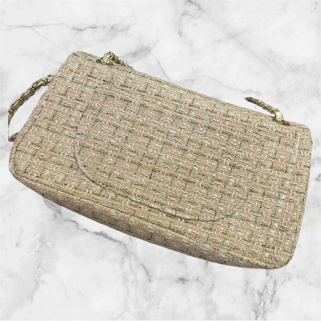2/5まで限定出品　キルティング　ショルダー　ツイードバッグ　ベージュ　ゴールド