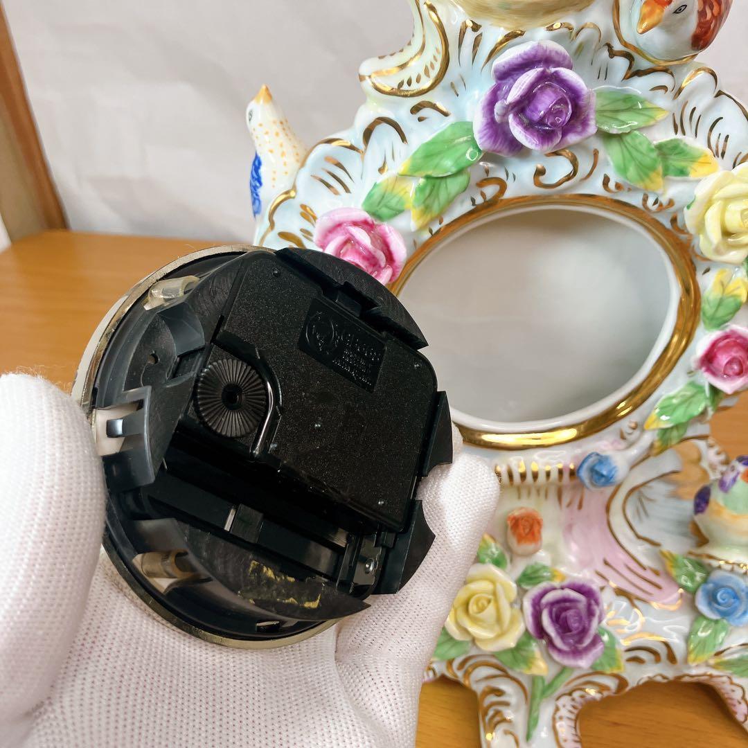 FINE PORCELAIN 鳥と花 陶磁器 置時計 ロココ調 薔薇 立体装飾