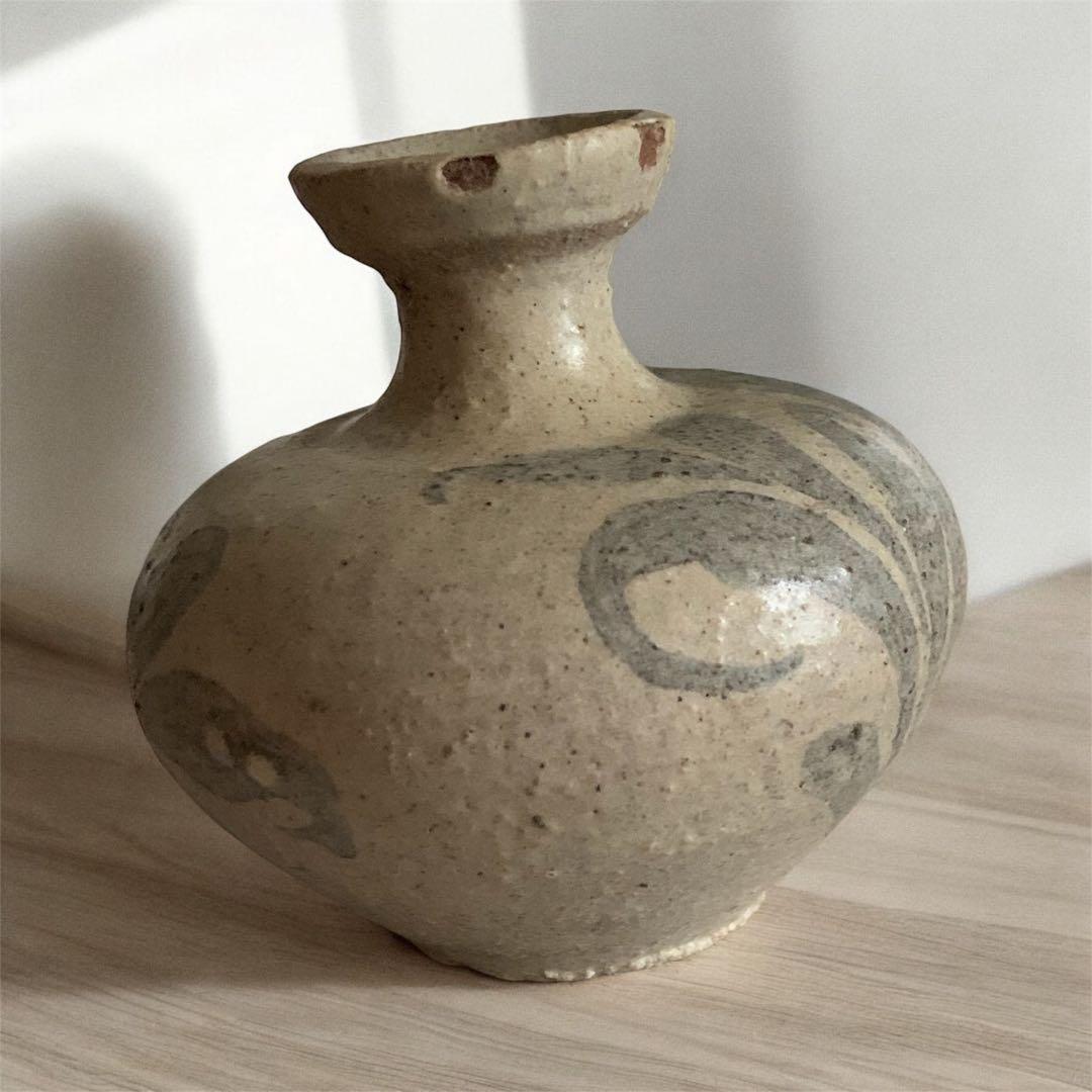 欠けあり 高麗青磁鉄絵唐草紋 花瓶 花器 李朝高麗コレクター放出品陶磁古玩朝鮮美