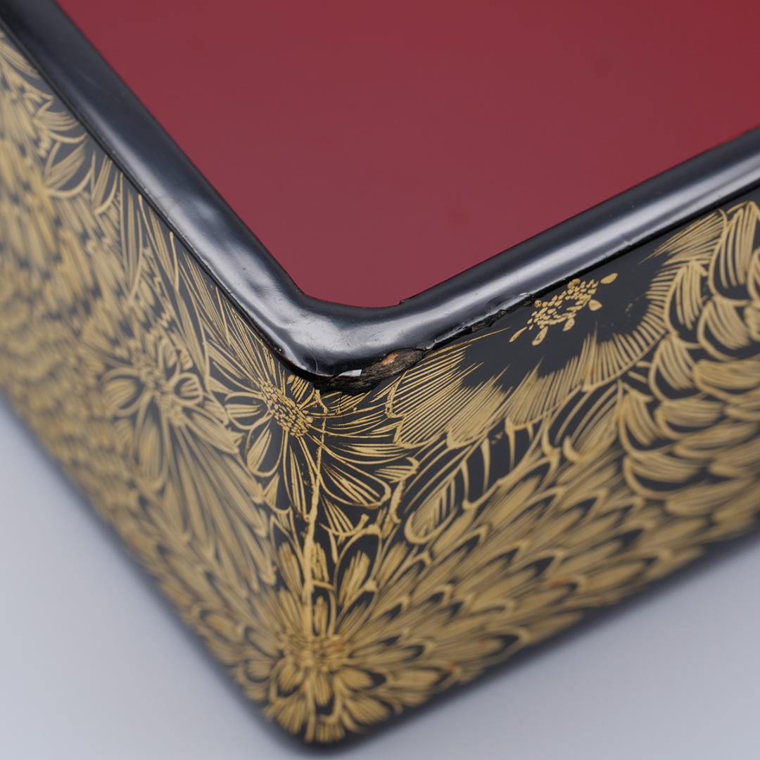 輪島塗風 総沈金菊彫 木製漆塗 大型重箱 内朱 アンティーク 重箱 おせち用