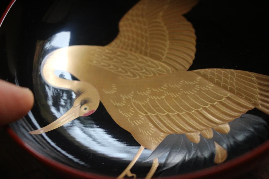 時代逸品！優美な見返し鶴蒔絵の映える日の出椀2点（検輪島塗雑煮椀蒔絵椀