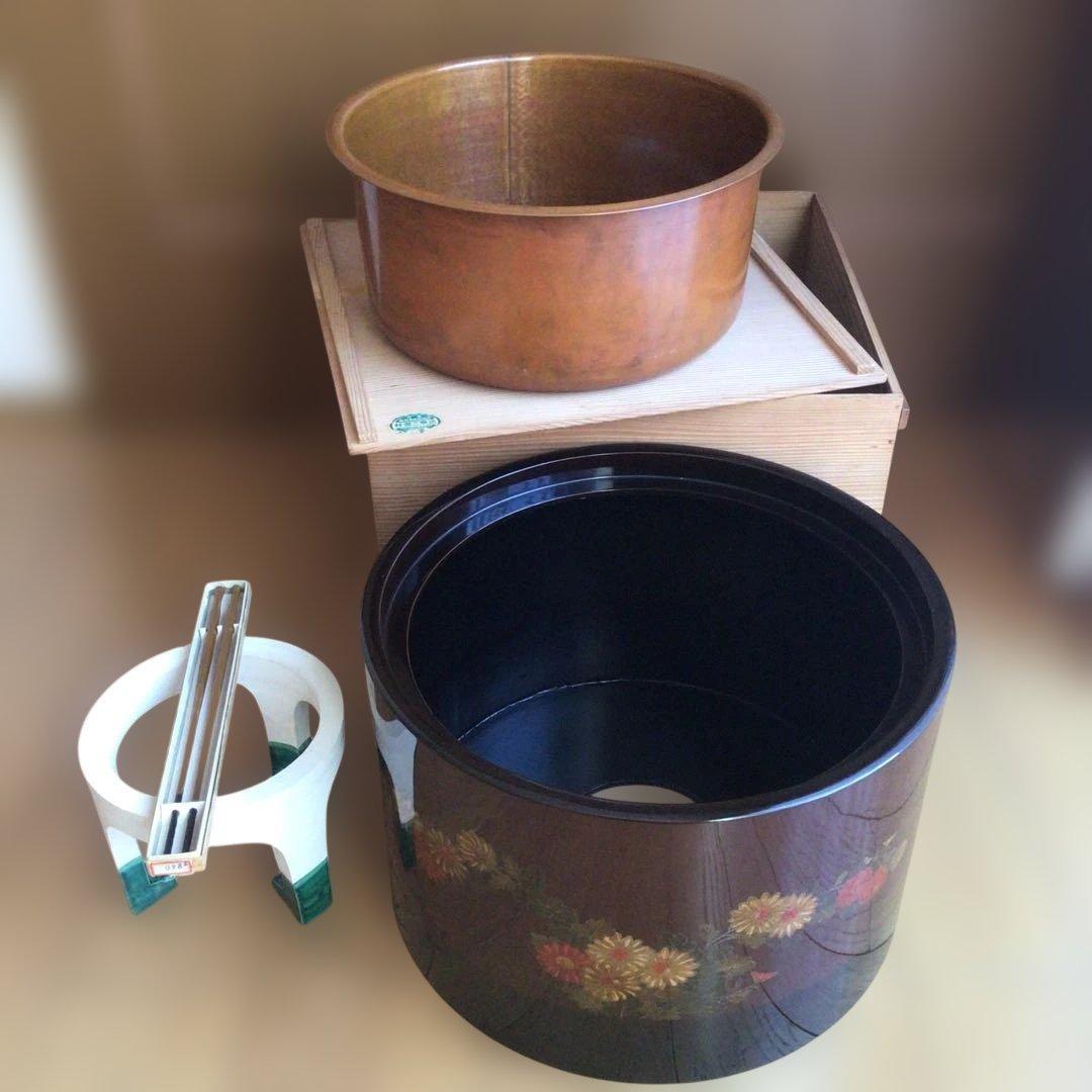 アンティーク　輪島塗り　火鉢　大型　五徳と火箸　木箱付き