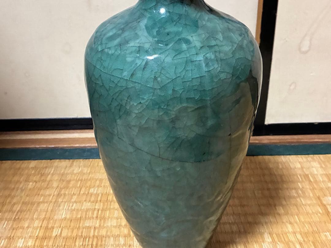 中国 高麗 朝鮮 青緑色 貫入 壺 花入 唐物