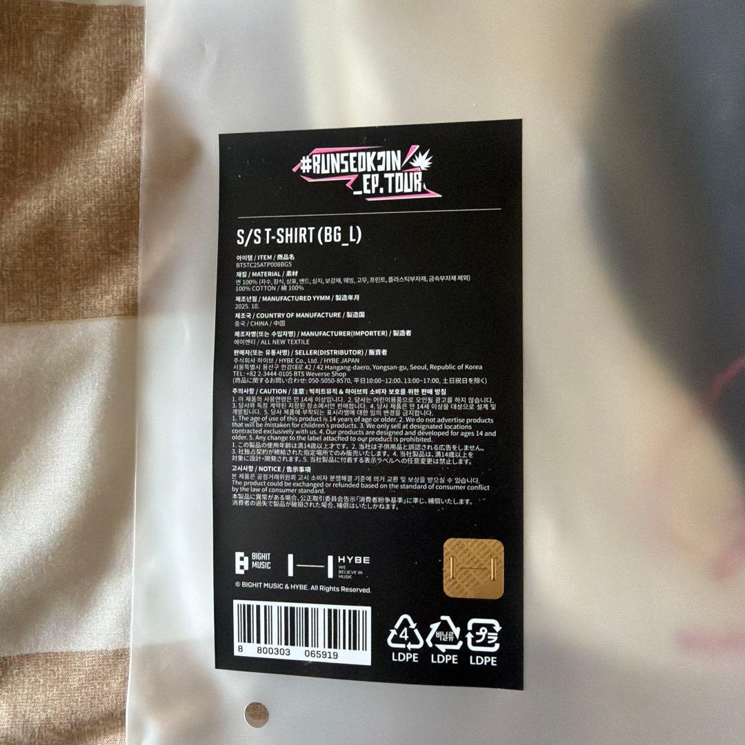 公式 RUNSEOKJIN EP.TOUR BTS ジン 顔 Tシャツ 新品 L