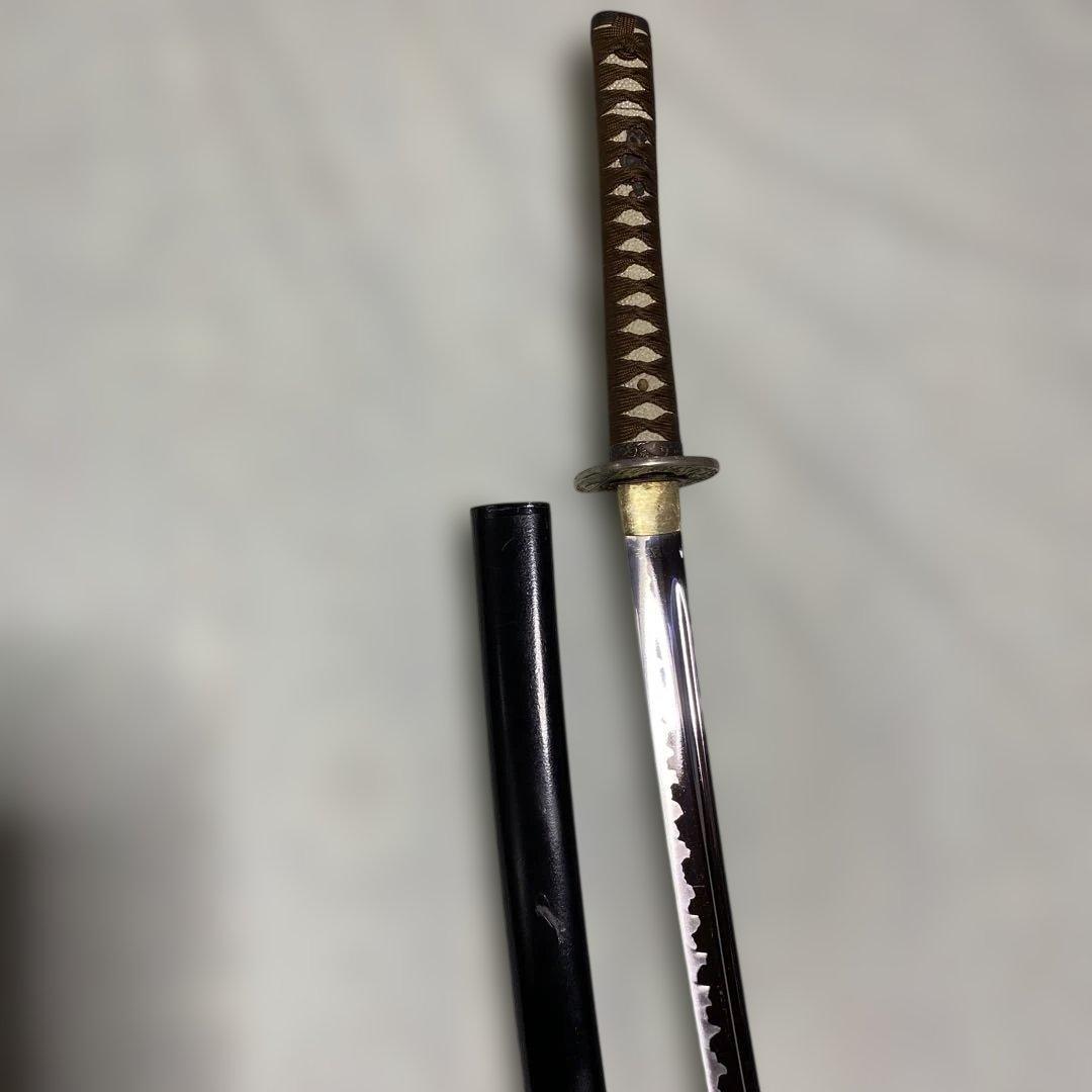 模造刀(居合刀)下緒無し 茶柄 鶴と波絵角丸鍔