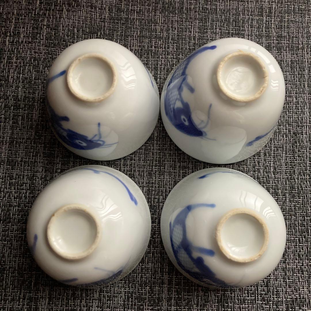 骨董　煎茶碗　手描き染付　茶器　湯のみ　4客セット　※値下げしました