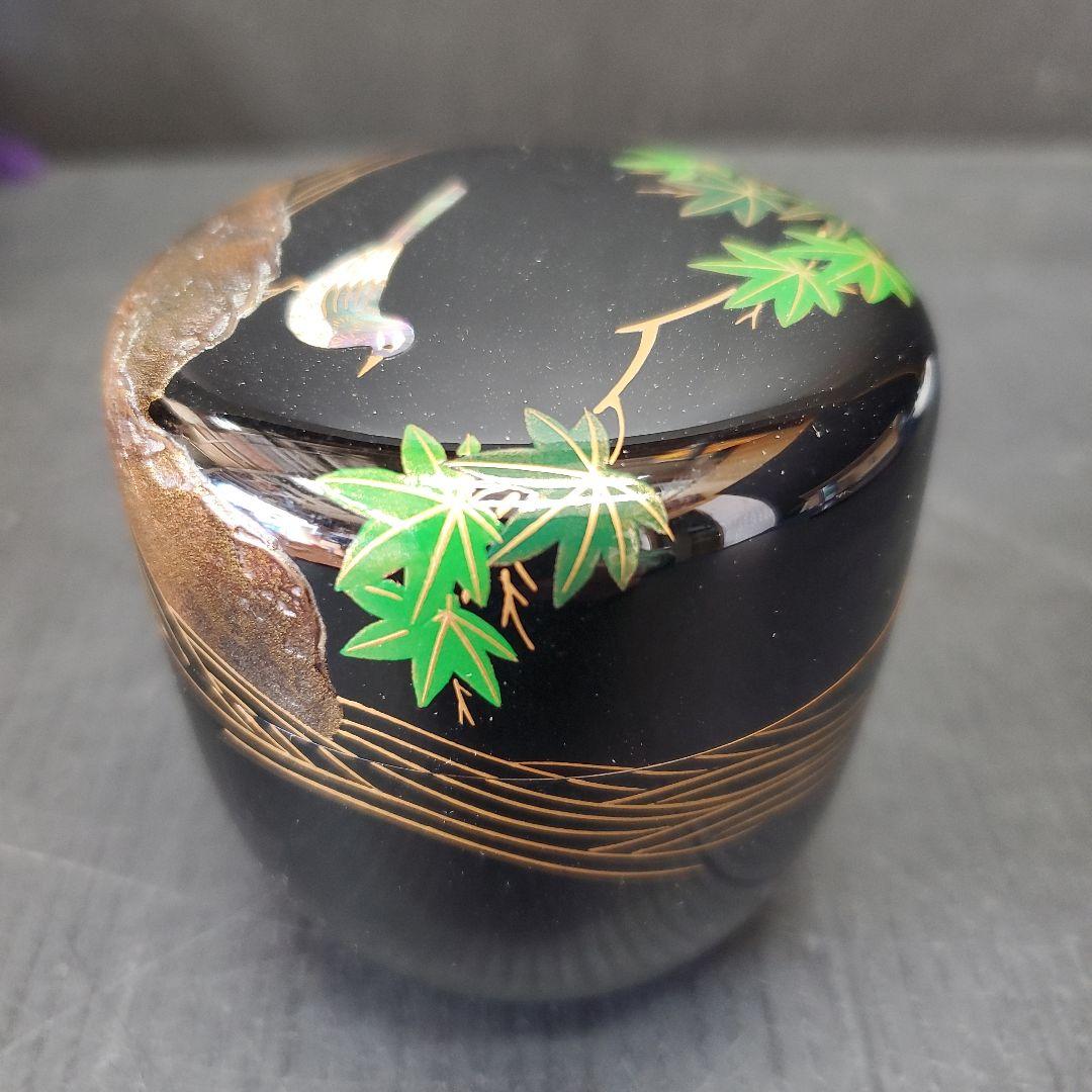 宗利 鶺鴒蒔絵 中棗 螺鈿 茶道具 煎茶道具 共箱　110