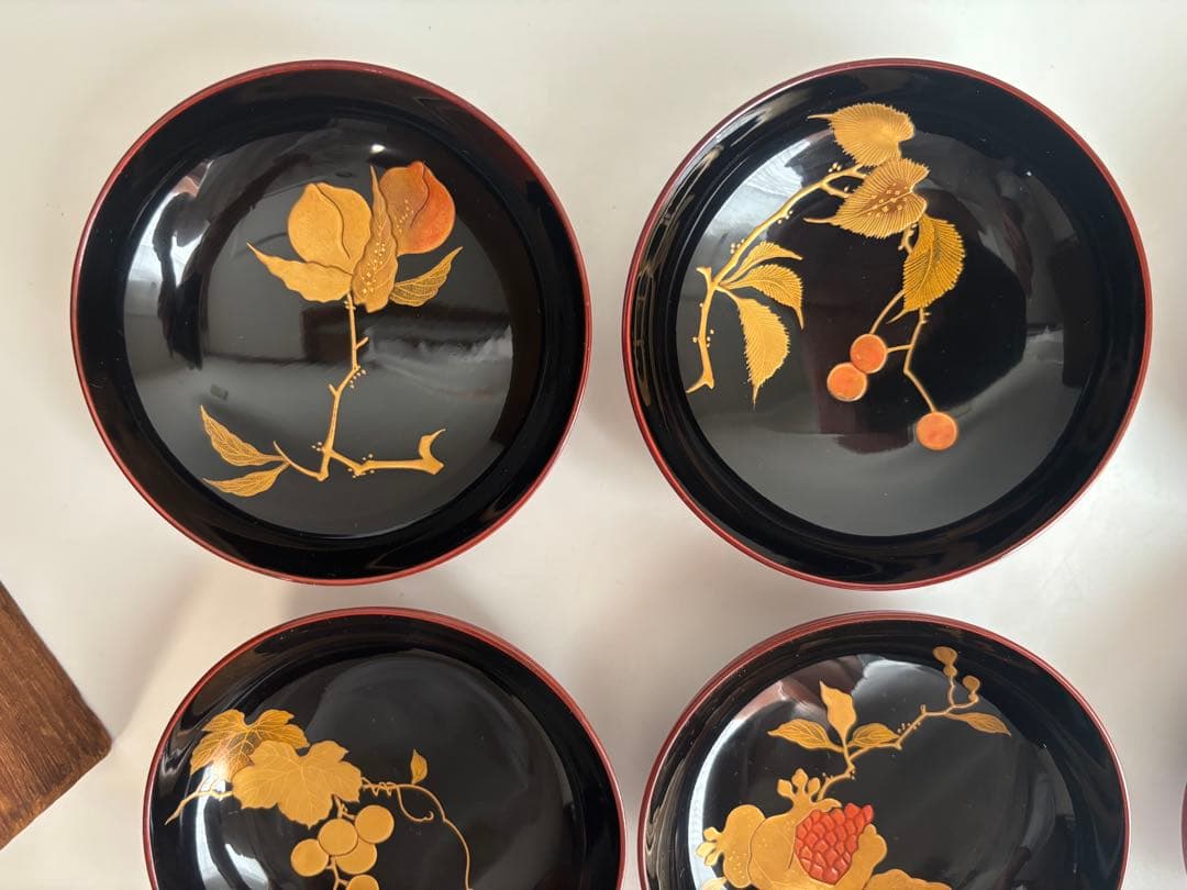 時代漆器　京都　蒔絵師　長野横笛　吸物椀　絵替　9客　共箱