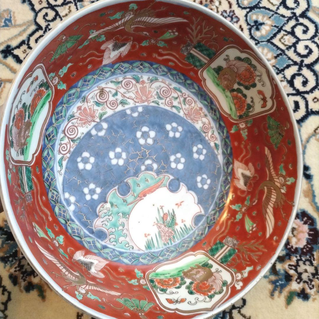 時代 色絵 三組 鉢 骨董 江戸 アンティーク 雪輪 古伊万里 大聖寺伊万里