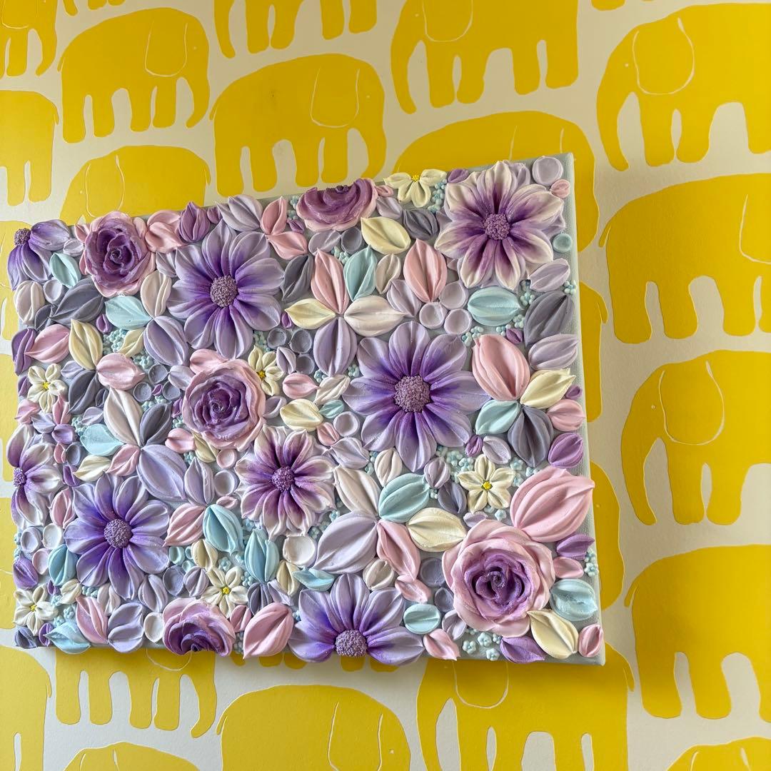 テクスチャーアート　花束　壁掛け　韓国　現代アート　インテリア　フラワーアート