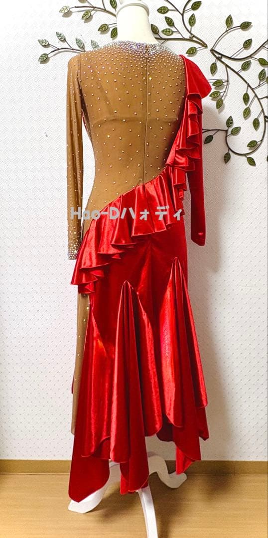 新品★ドレス★ルンバ★タンゴ★スムース★社交ダンス★競技会★パーティー★レッド