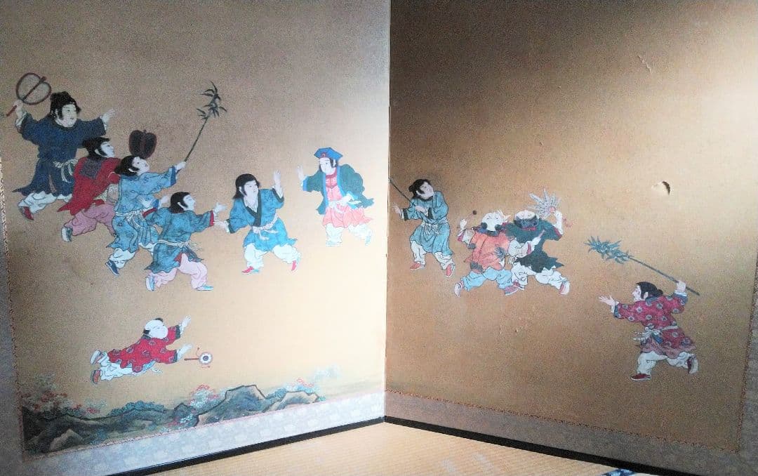 若冲伊藤【二枚折り屏風】岩絵の具使用