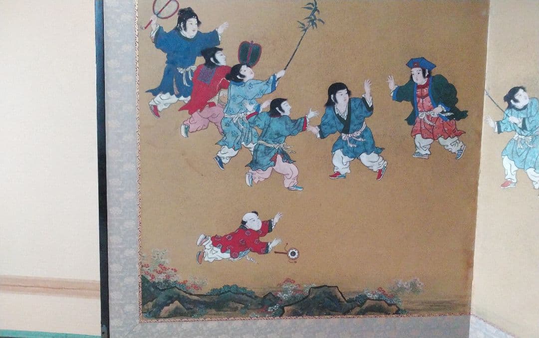 若冲伊藤【二枚折り屏風】岩絵の具使用