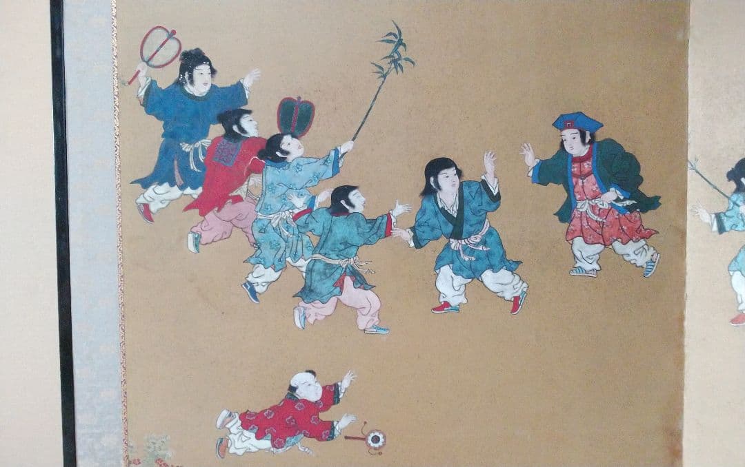 若冲伊藤【二枚折り屏風】岩絵の具使用