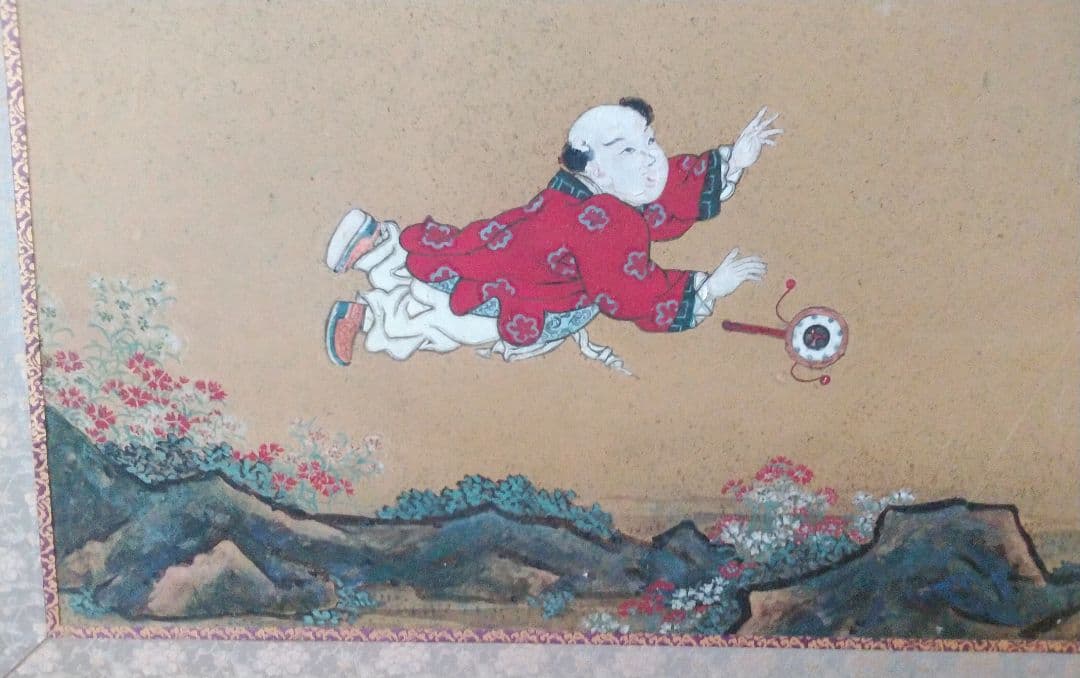 若冲伊藤【二枚折り屏風】岩絵の具使用