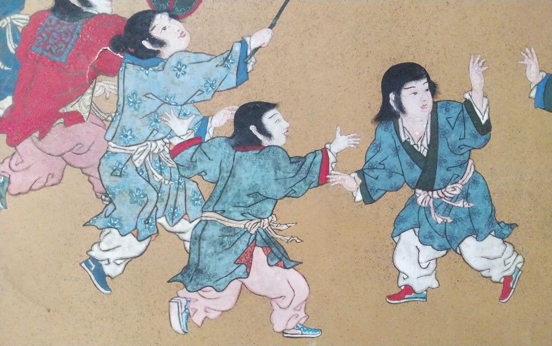若冲伊藤【二枚折り屏風】岩絵の具使用
