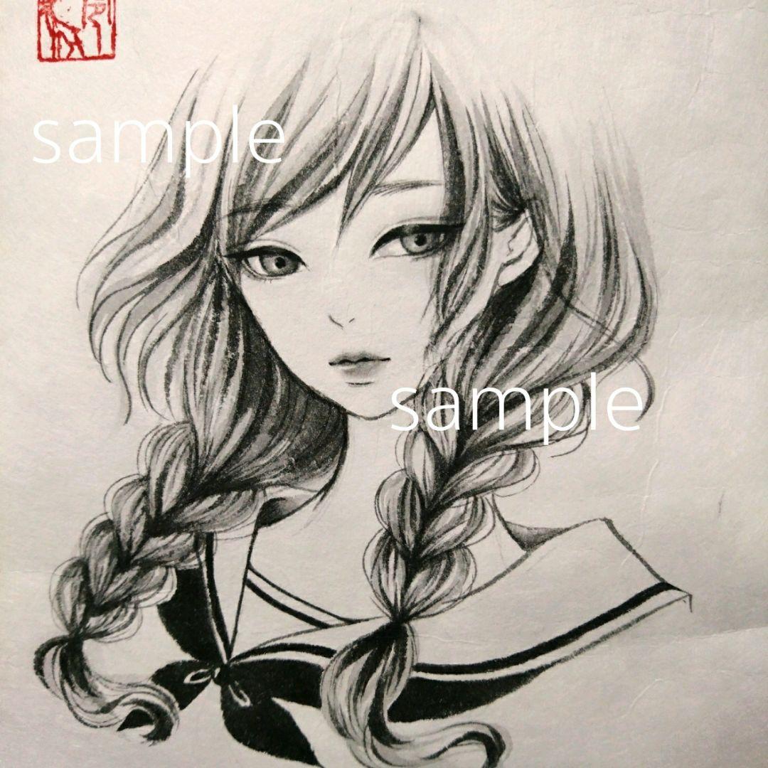 ポストカード  日本画 水墨画 墨絵 新作 セーラー服