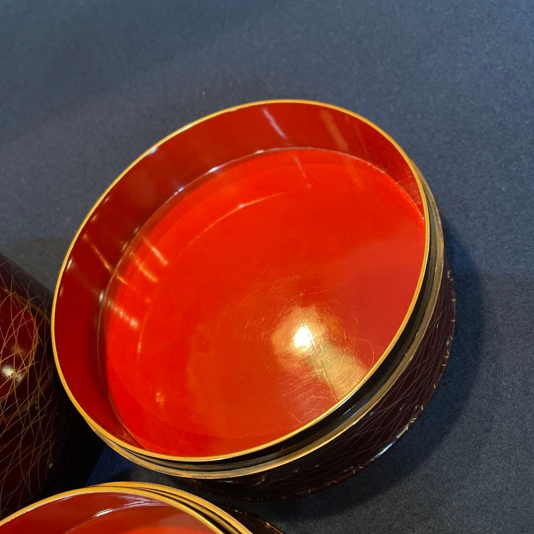 時代物「秋草に露 蒔絵」の『丸型重箱』仕覆・共箱付※美品　重箱　野弁当箱　漆器
