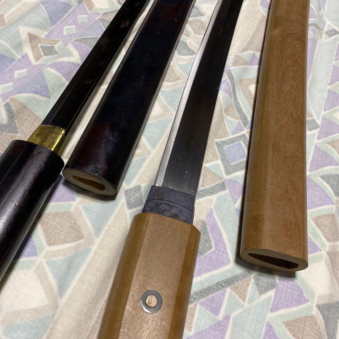 模造刀２本 仕込み杖(刀袋付)と白木鞘大刀