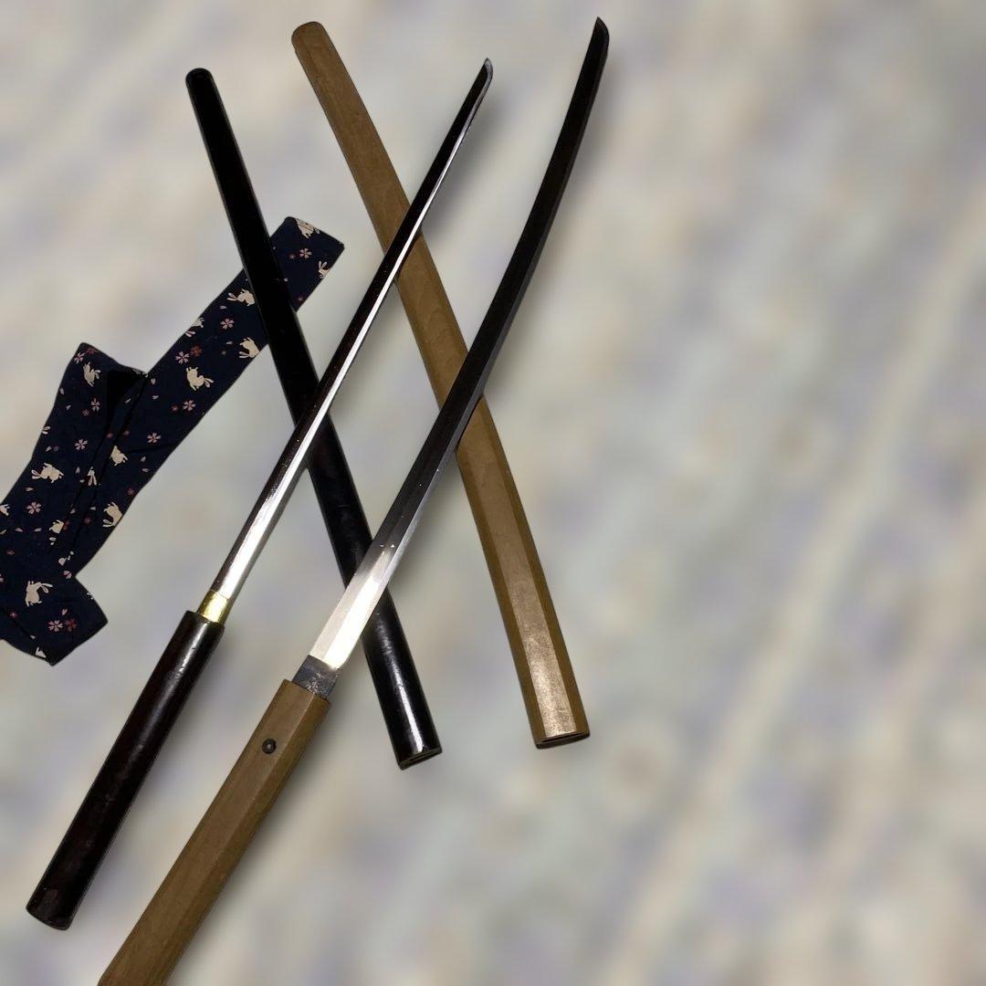 模造刀２本 仕込み杖(刀袋付)と白木鞘大刀