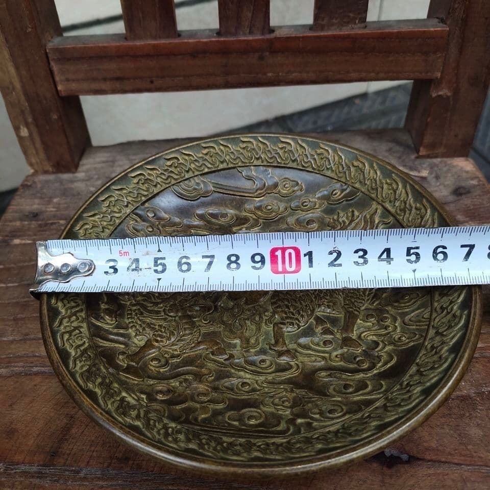 重工 彫刻 祥雲瑞獣 麒麟 大銅盤 銅製品 鎮宅辟邪 開運風水 招財 置物