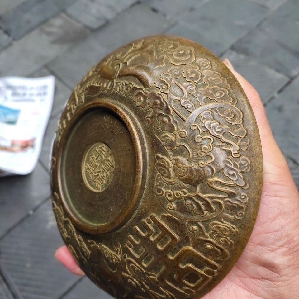 重工 彫刻 祥雲瑞獣 麒麟 大銅盤 銅製品 鎮宅辟邪 開運風水 招財 置物